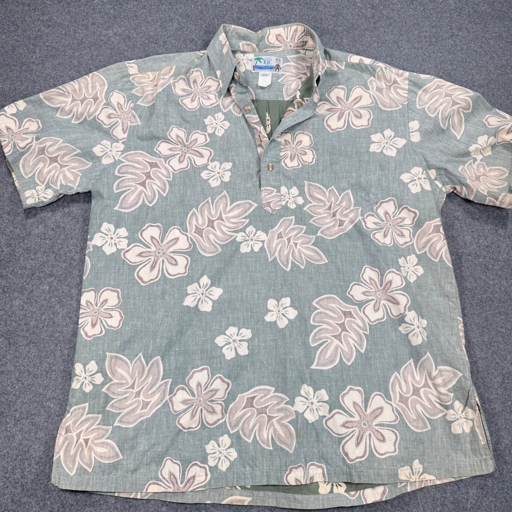 RJC Hawaii Mens XL Floral Polo Shirt Short Sleeve Tropical Hibiscus Made in USA
